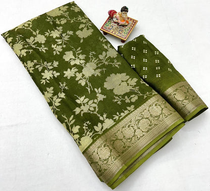 Olive Green Traditional Moss Georgette Saree for Women