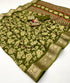 Elegant Olive Green Floral Georgette Saree With Zari Border for Women