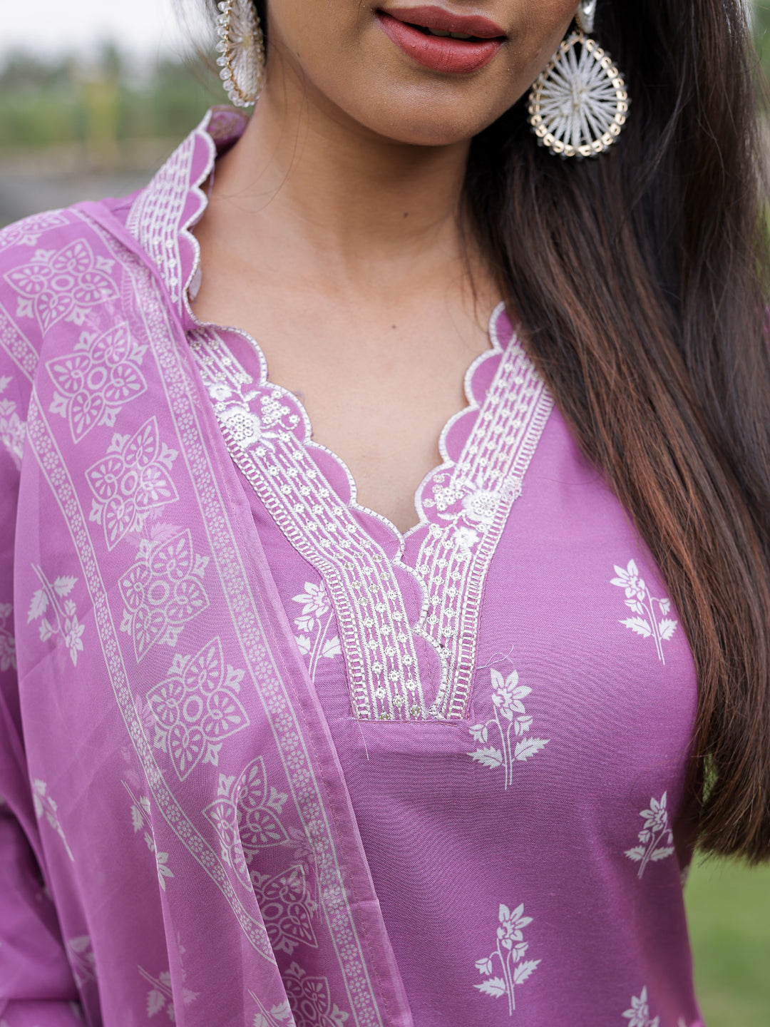 Onion Pink Printed Kurti Pant Dupatta Set for Women