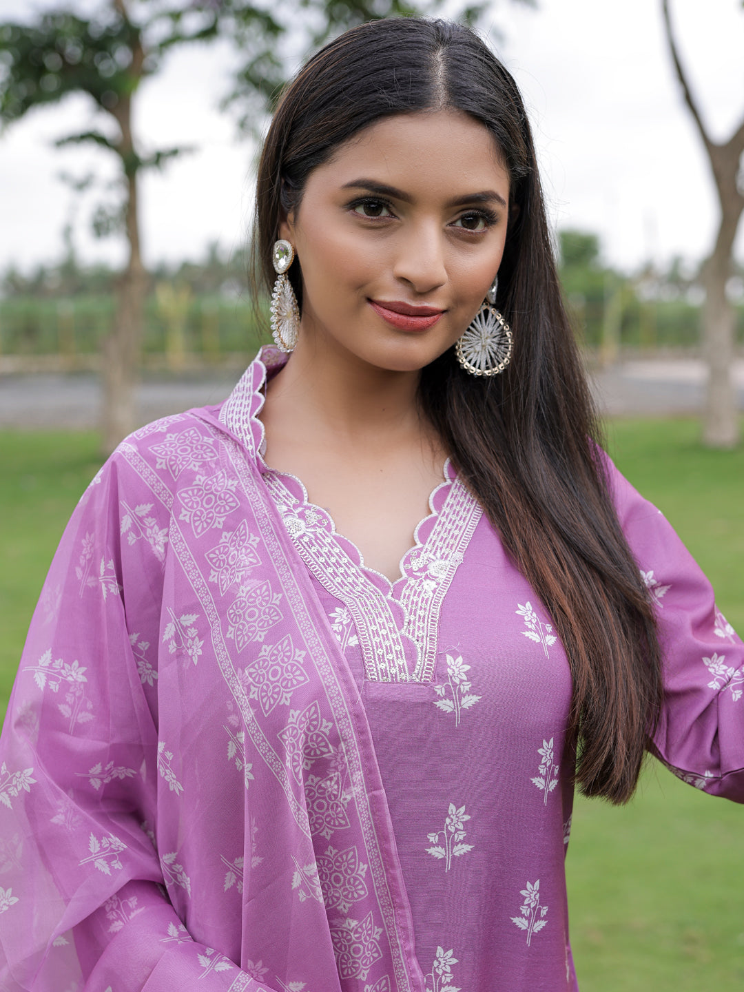 Onion Pink Printed Kurti Pant Dupatta Set for Women