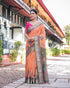 Orange Bandhani Kalamkari Linen Cotton Saree for Women