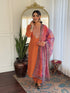 Orange Embroidered Rayon Kurta Set with Designer Dupatta for Women