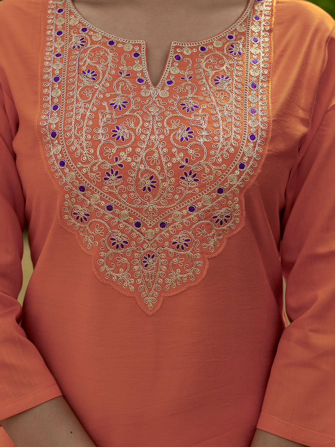 Orange Embroidered Rayon Kurta Set with Designer Dupatta for Women