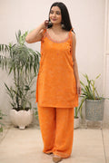 Orange Georgette Kurti Set with Mirror Work Detailing