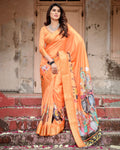 Orange Rajasthani Print Tussar Silk Saree with Zari
