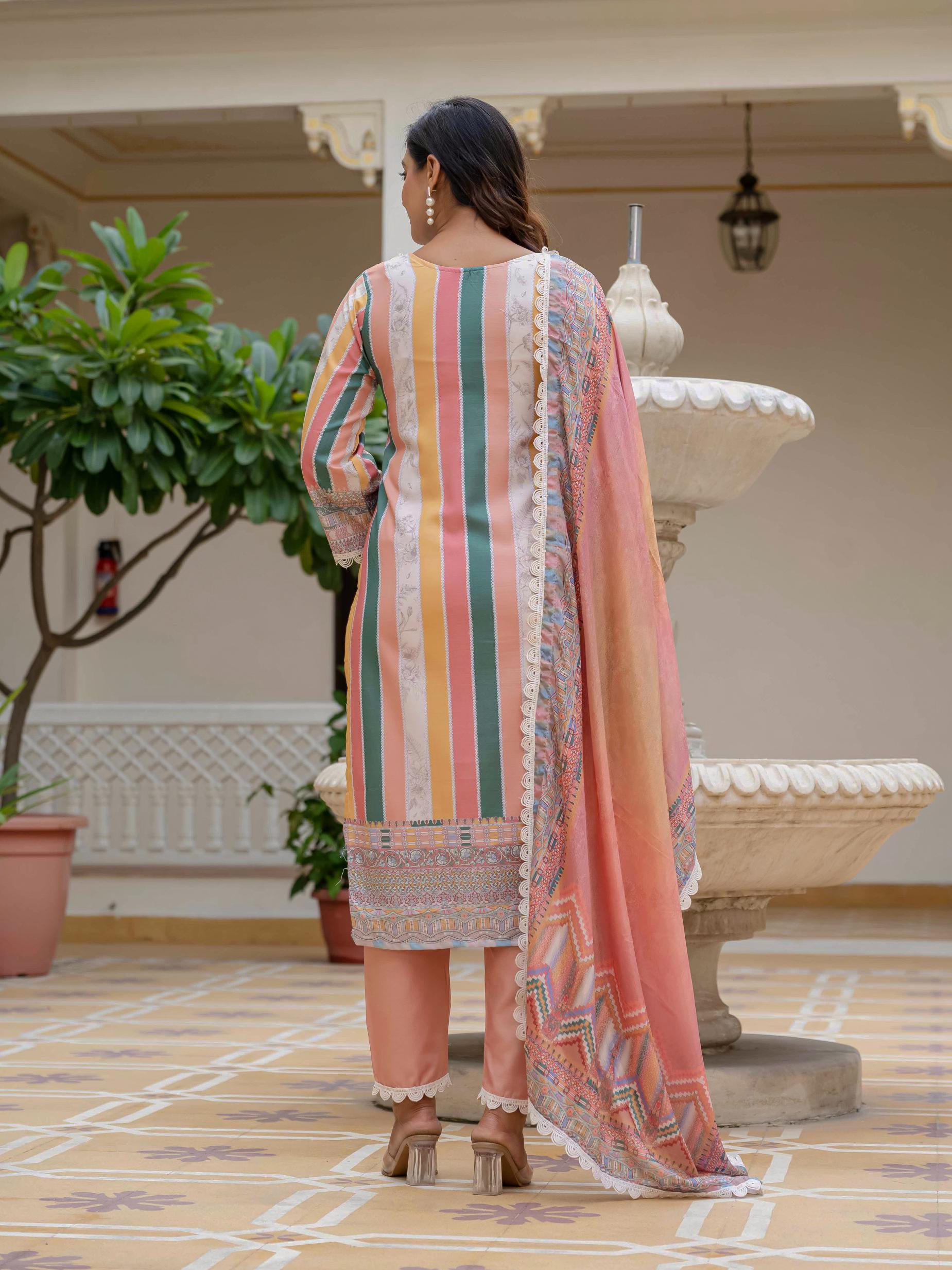 Orange SlubAura Embroidered Suit Set