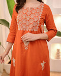 Orange Straight Kurta with Embroidered Dupatta