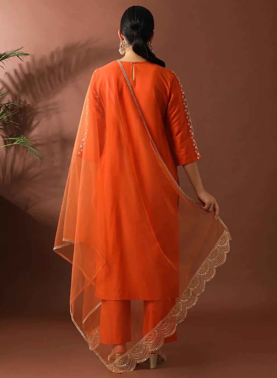 Orange Thread Embroidered Ethnic Suit Set for Women