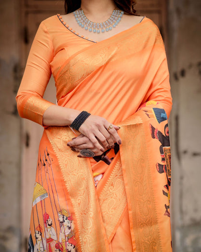 Orange Tussar Silk Saree with Zari for Women