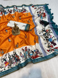 Orange Festive Warli Print Cotton Saree for Women