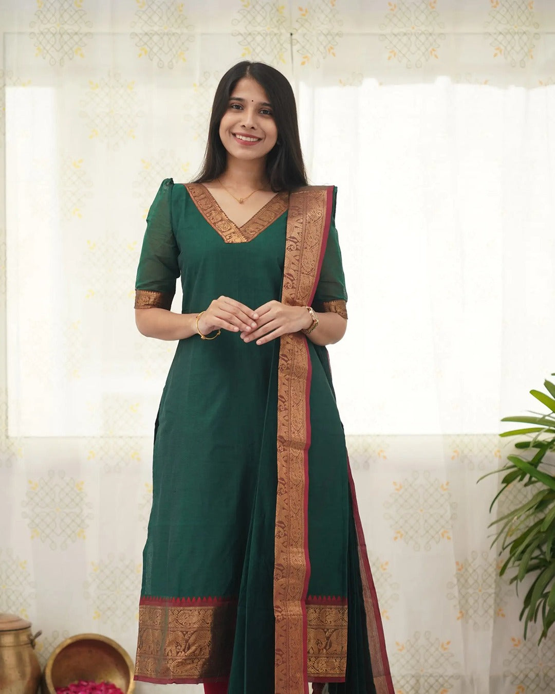 Parrot Green Festive Wear Kurti Set for Women