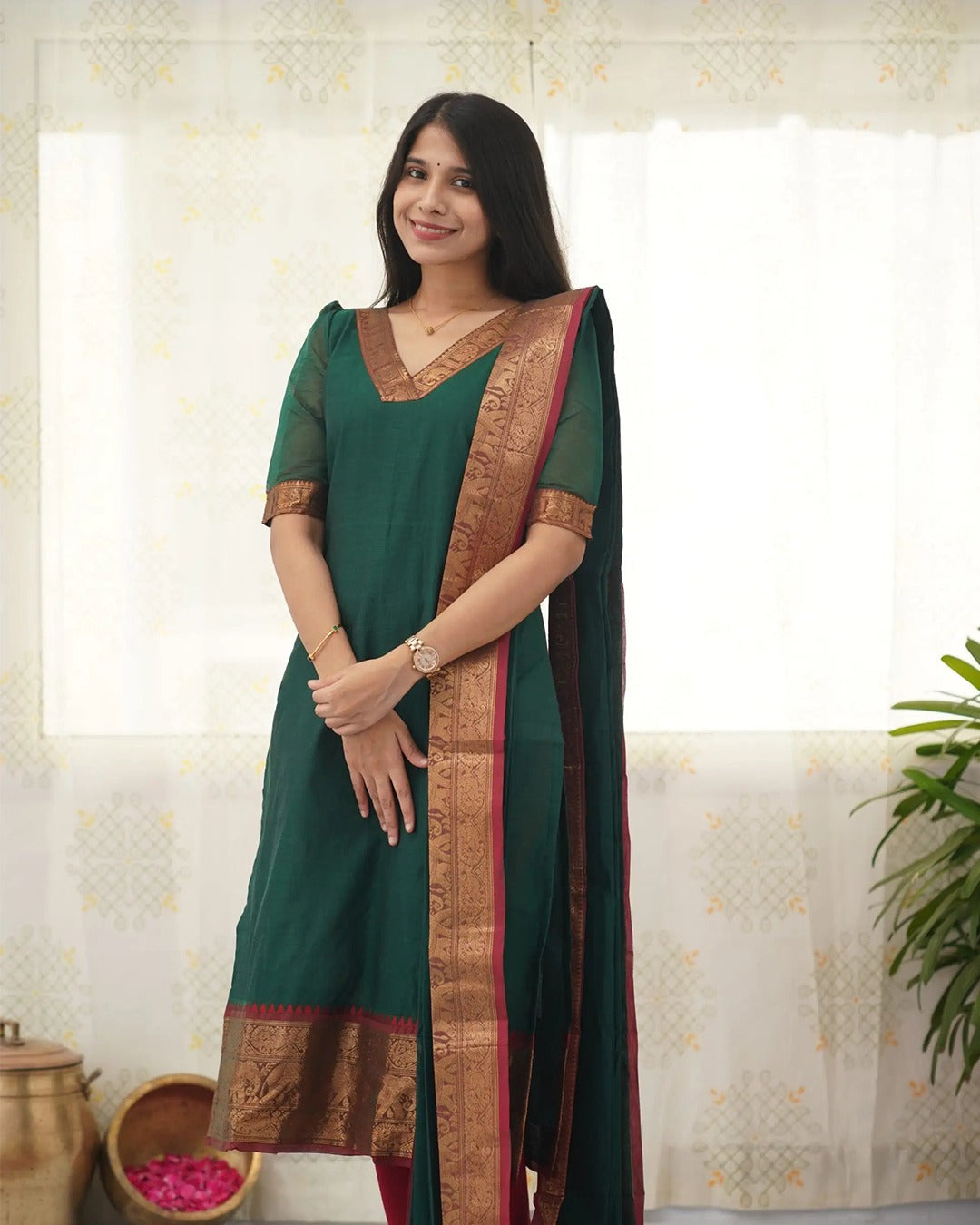 Parrot Green Festive Wear Kurti Set for Women
