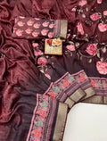 Party Wear Maroon Cotton Saree With Designer Blouse