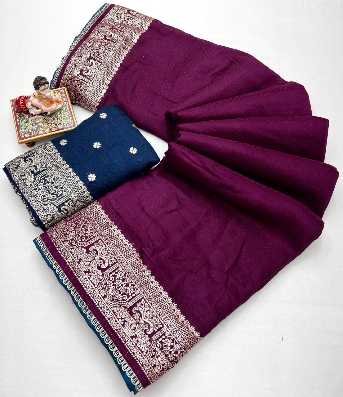 Party Wear Wine Maslin Silk Saree With Zari Work for Women