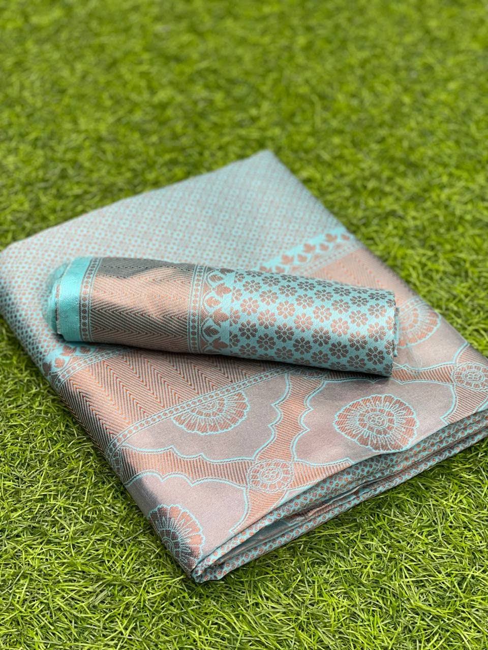 Pastel Aqua Lichi Silk Saree with Rich Jacquard Border for Women