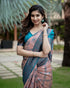 Pastel Peach Teal Banarasi Lichi Silk Saree Zari Work for Women