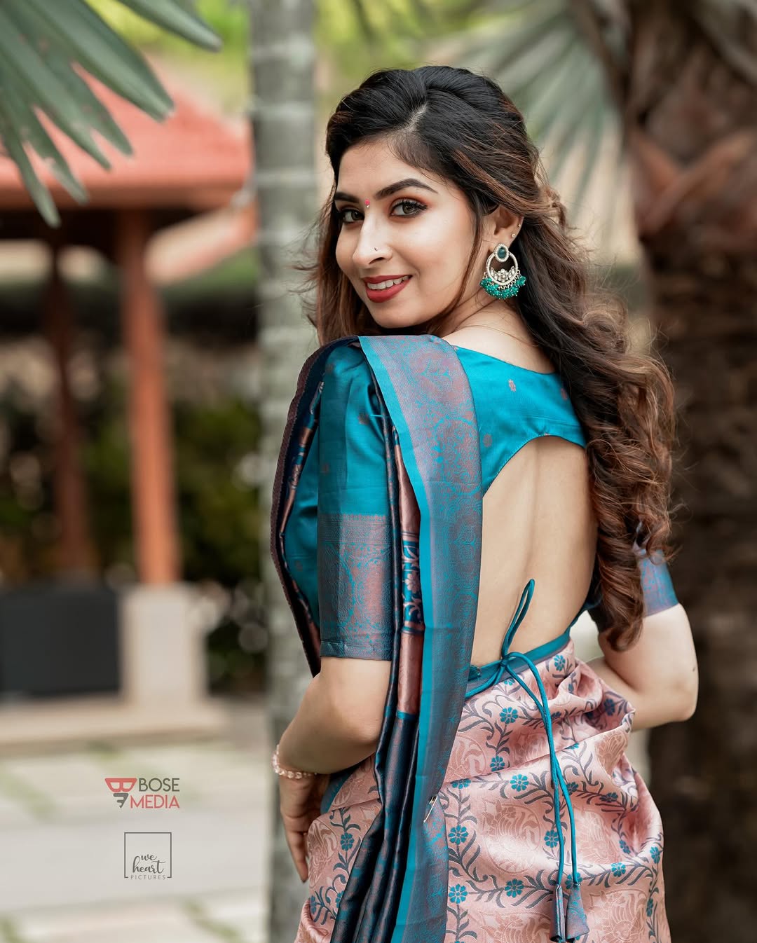 Pastel Peach Teal Banarasi Lichi Silk Saree Zari Work for Women