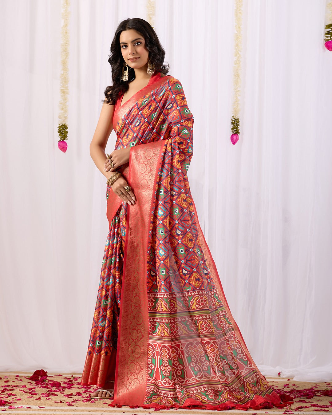 Red Patola Design Lichi Silk Saree for Women