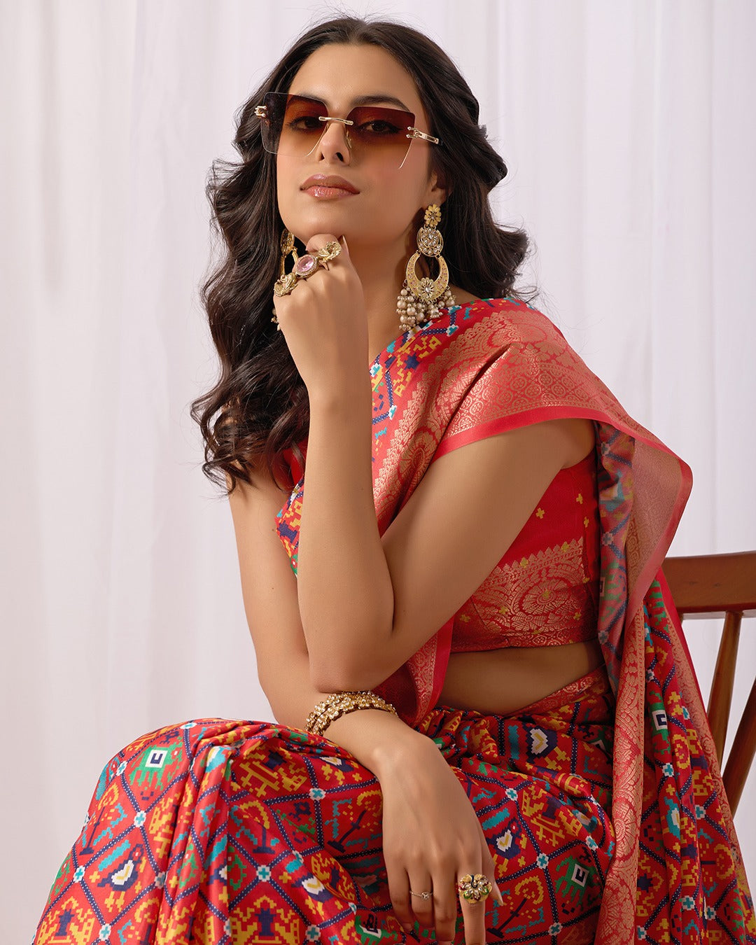 Red Patola Design Lichi Silk Saree for Women