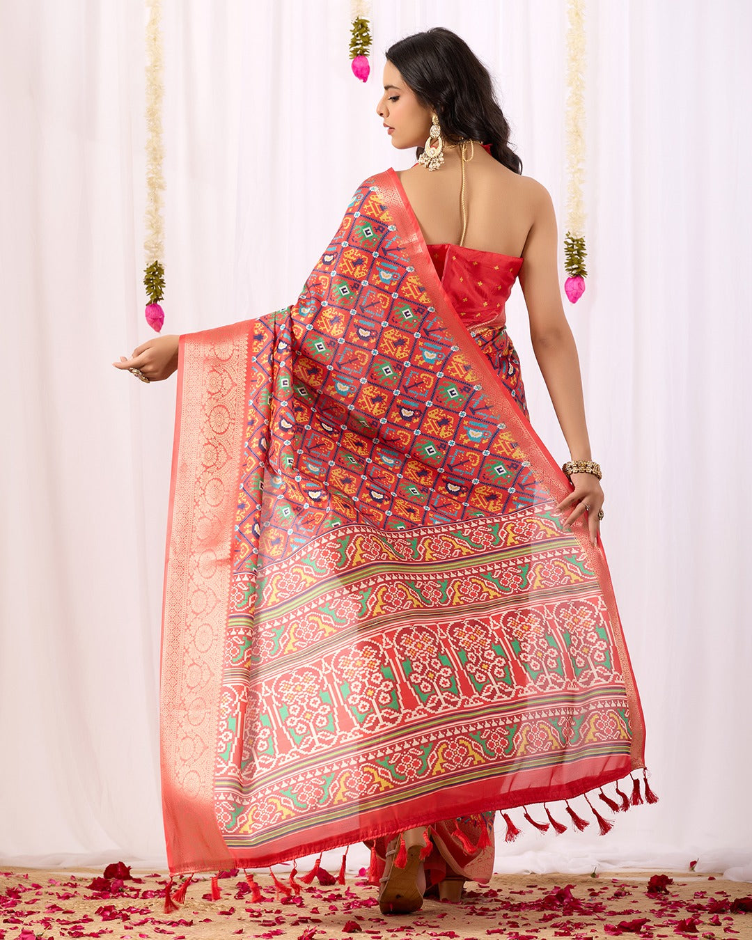 Red Patola Design Lichi Silk Saree for Women