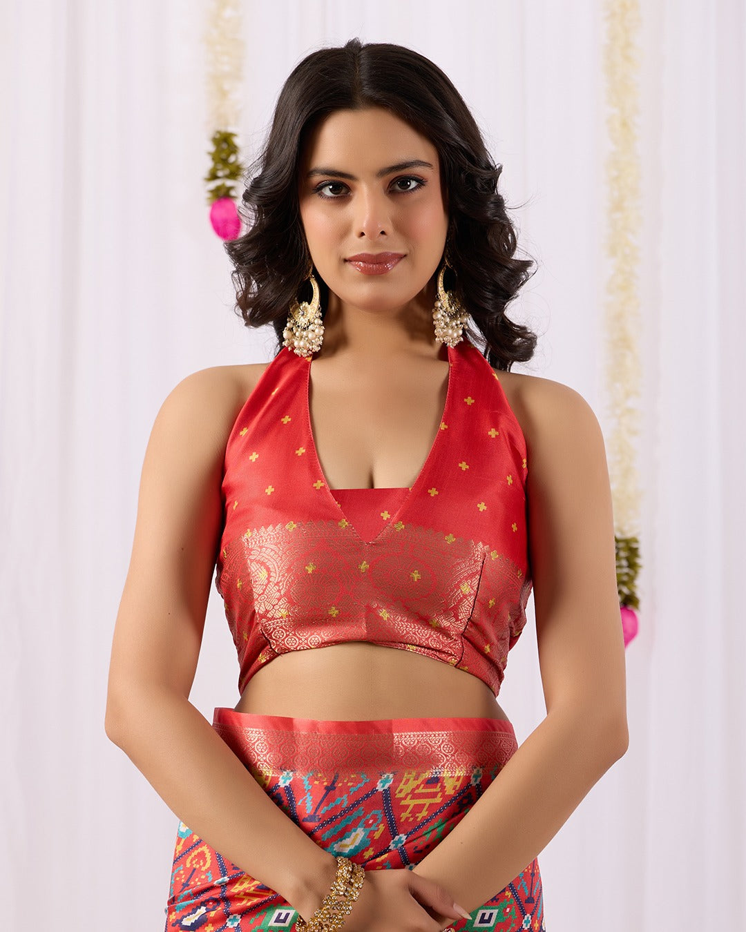 Red Patola Design Lichi Silk Saree for Women