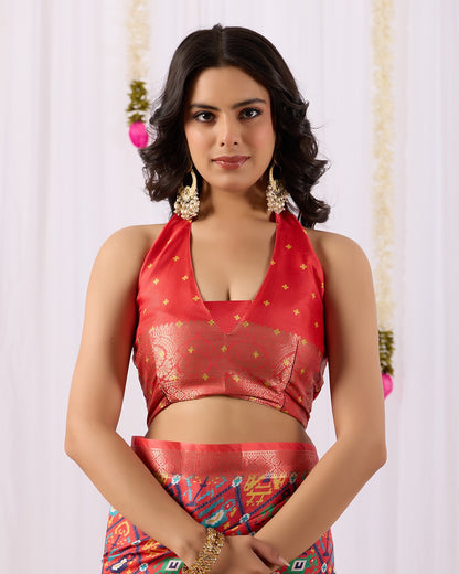 Red Patola Design Lichi Silk Saree for Women