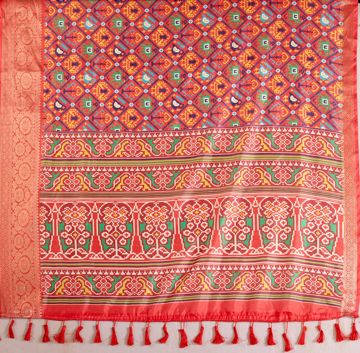 Red Patola Design Lichi Silk Saree for Women