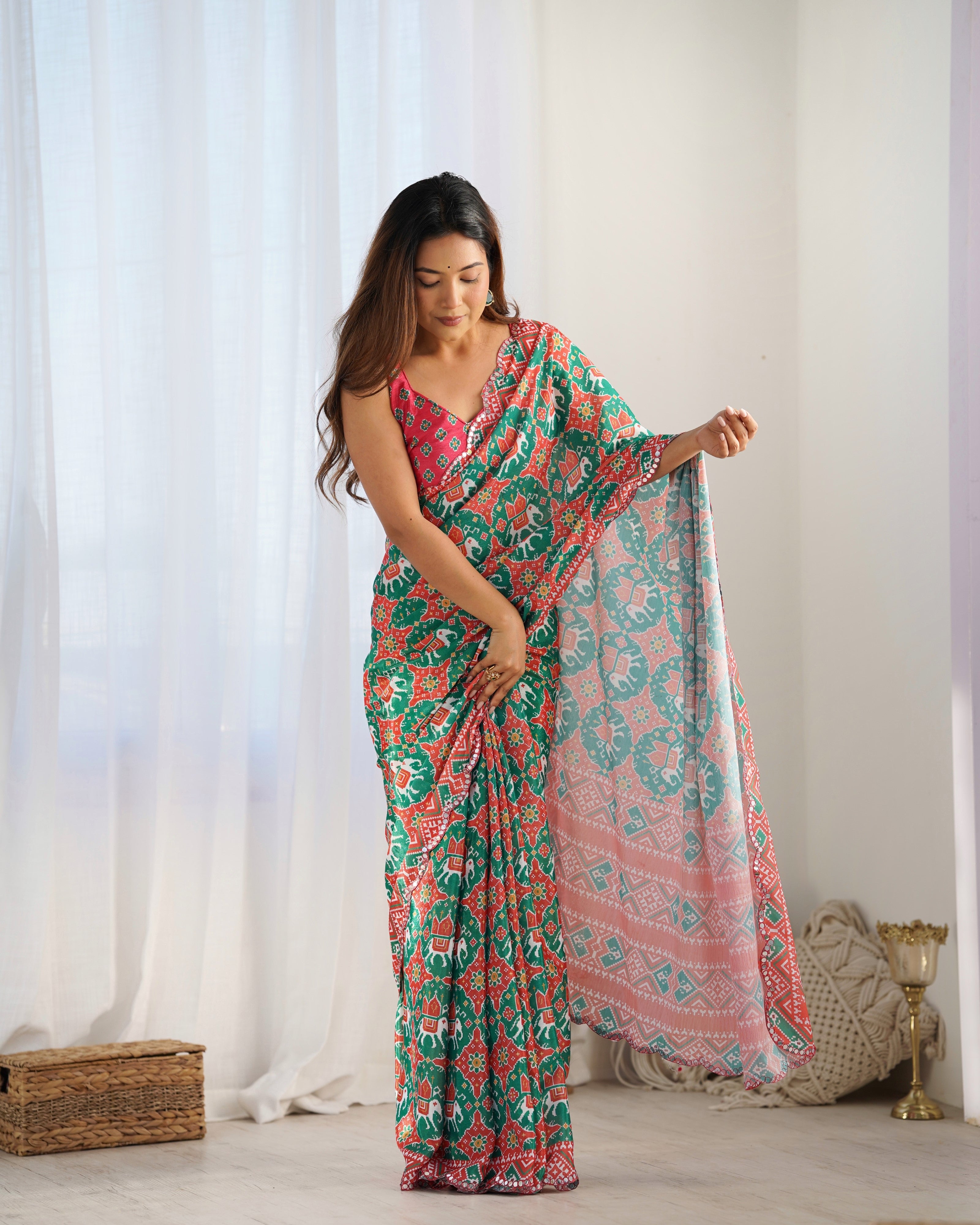 Patola Print Chinon Saree for Women Online