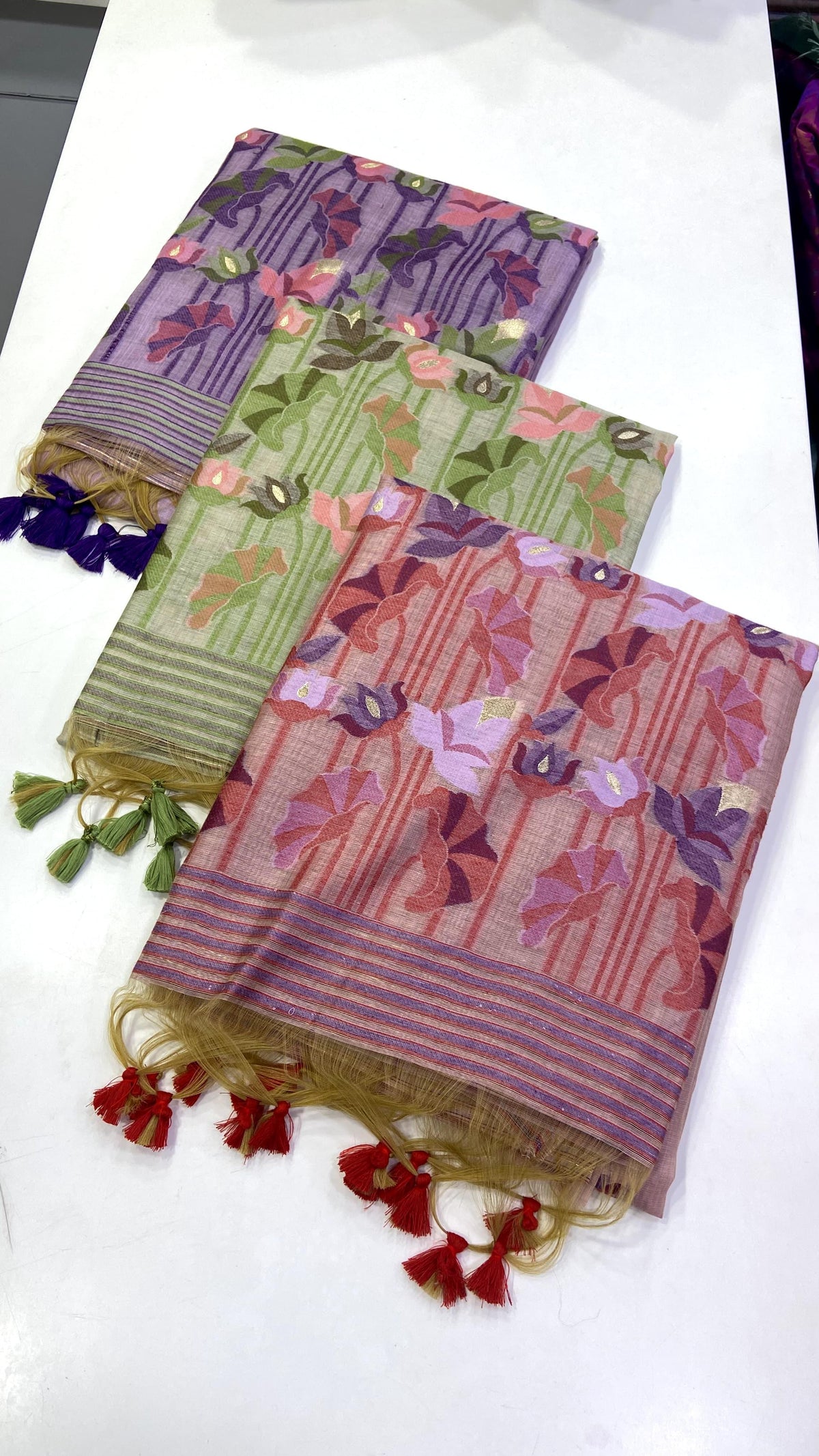 Blush Peach Muga Cotton Saree with Jamdani Lotus Pallu for Women