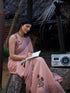 Peach Linen Cotton Printed Saree for Women
