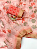 Peach Floral Organza Cotton Silk Saree