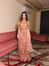 Peach Floral Organza Lehenga Set with Printed Dupatta for Women
