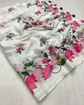 Royal Pichwai White Linen Saree with Lotus Design