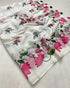 Royal Pichwai White Linen Saree with Lotus Design for Women