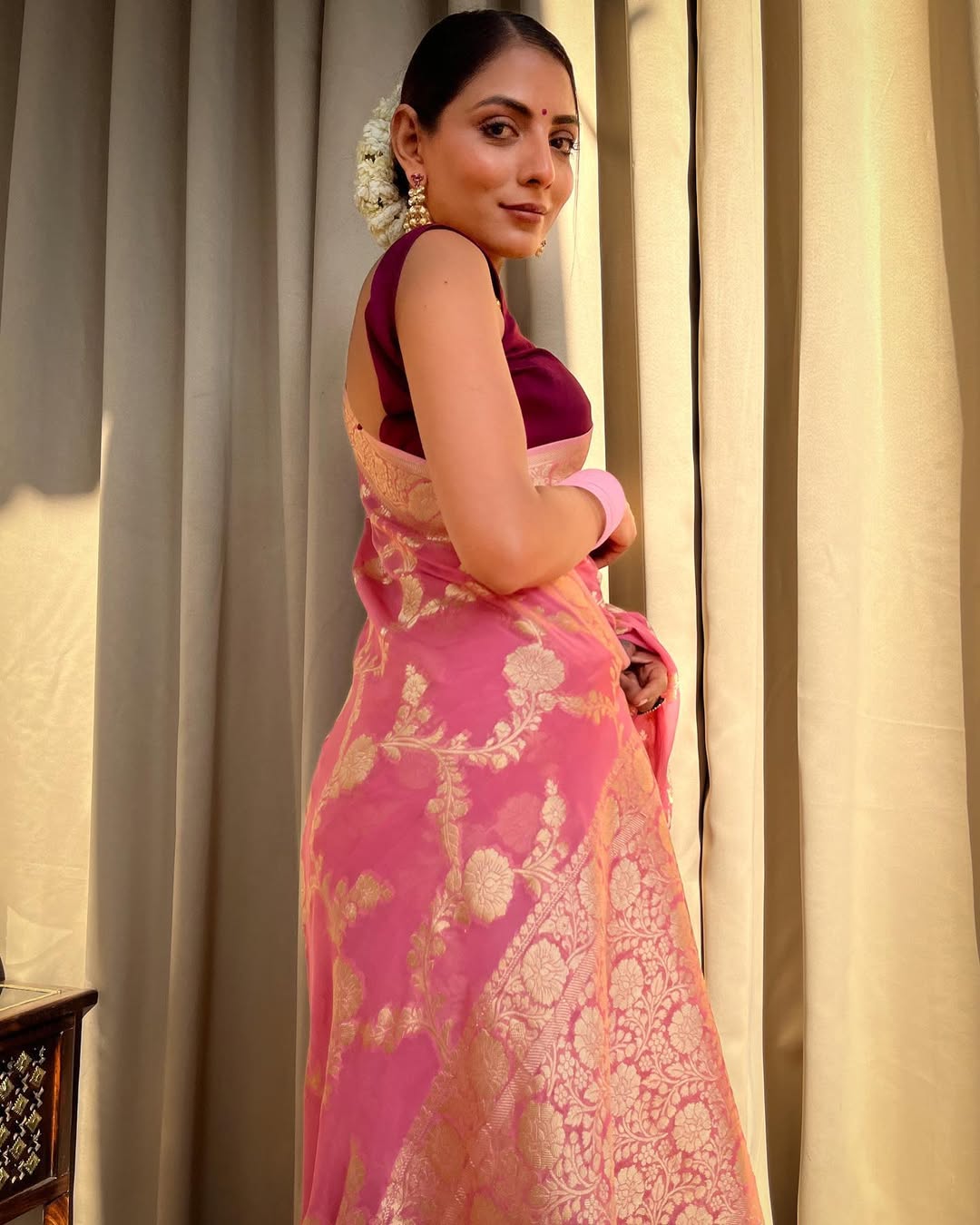 Pink Banarasi Lichi Silk Saree With Zari Design for Women