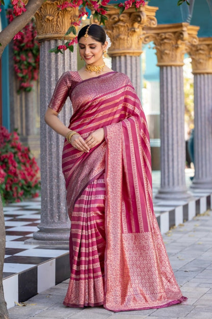 Pink Banarasi Soft Silk Saree with Rich Zari Work for Women