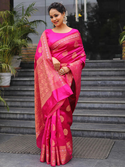Designer Pink Banarasi Saree with Intricate Zari Motifs for Women