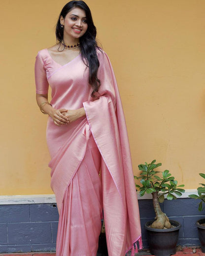 Blush Pink Banarasi Soft Silk Saree with Elegant Weave for Women