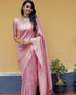 Blush Pink Banarasi Soft Silk Saree with Elegant Weave for Women