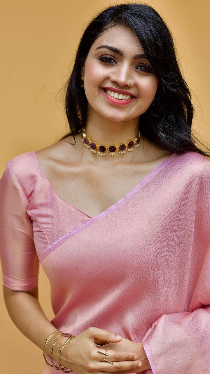 Blush Pink Banarasi Soft Silk Saree with Elegant Weave for Women