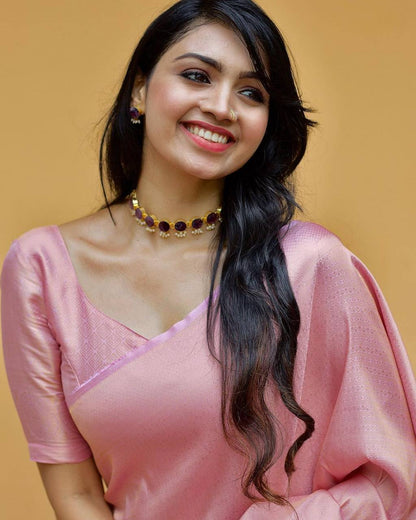 Blush Pink Banarasi Soft Silk Saree with Elegant Weave for Women