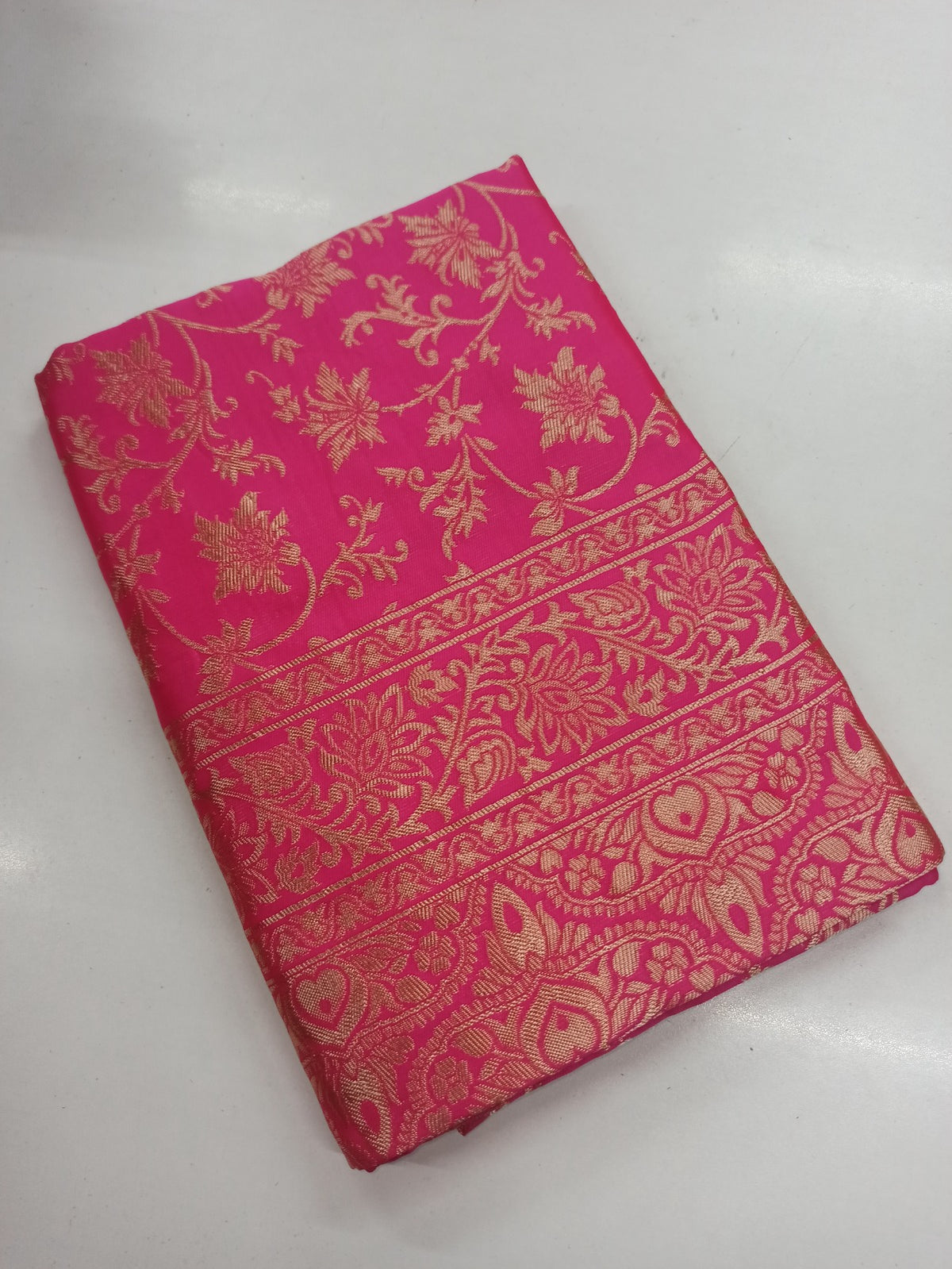 Rani Pink Banarasi Lichi Silk Saree with Zari Work for Women