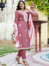 Pink Embroidered Cotton Kurti Pant Dupatta Set for Women