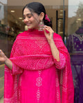 Rani Pink Crepe Embroidered Kurta Pant Dupatta Set