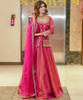 Pink Embroidered Roman Silk Lehenga Set Online