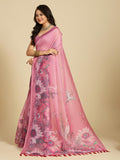 Pink Floral Print Designer Cotton Saree with Blouse