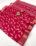 Pink Traditional Moss Georgette Saree With Zari Work