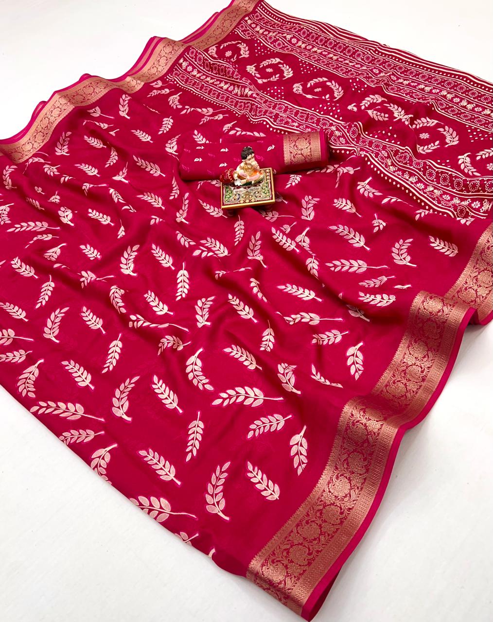 Pink Traditional Moss Georgette Saree With Zari Work for Women