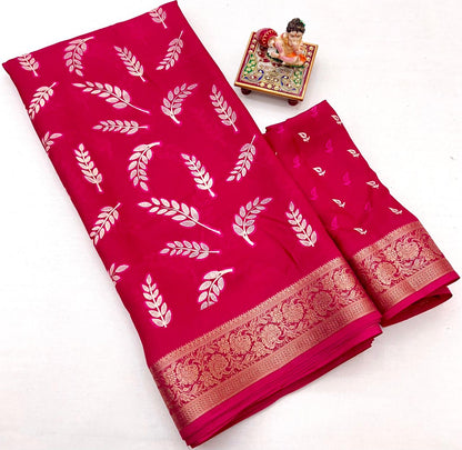 Pink Traditional Moss Georgette Saree With Zari Work for Women