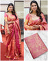 Pink Gold Banarasi Lichi Silk Saree with Rich Zari Work for Women